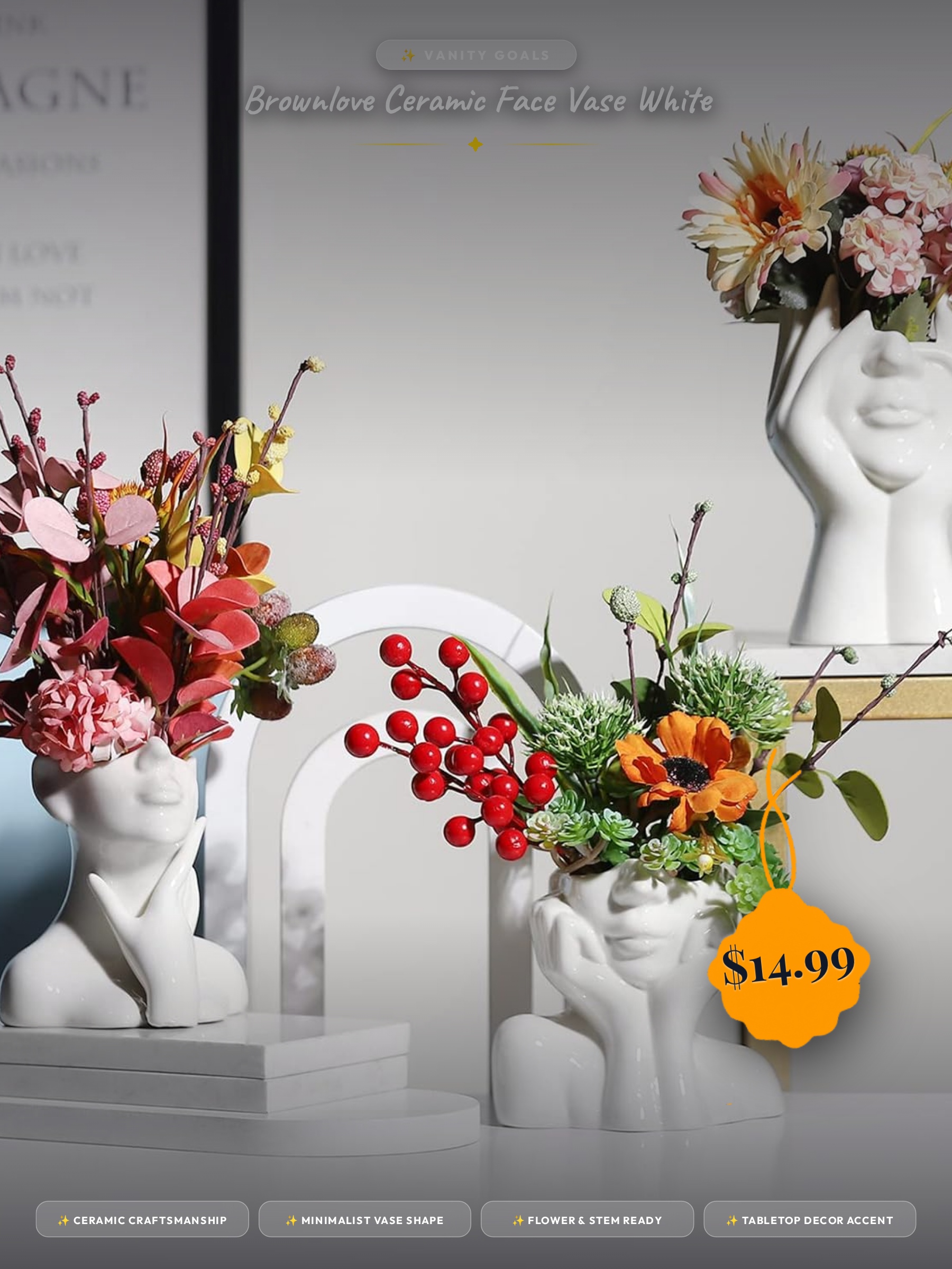 BrownLove Ceramic Face Vase White