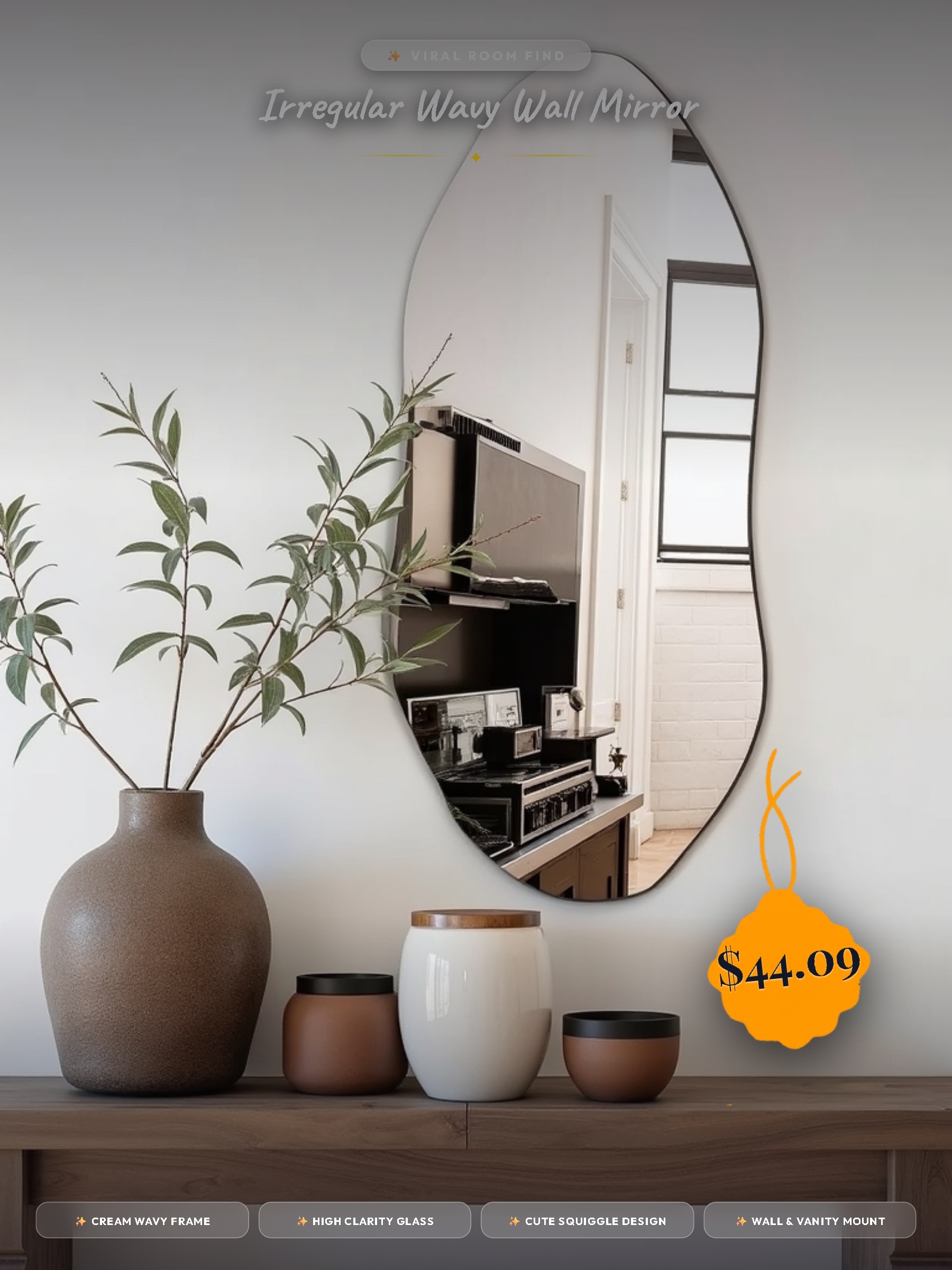 Irregular Wall Mirror 32x14 Vertical