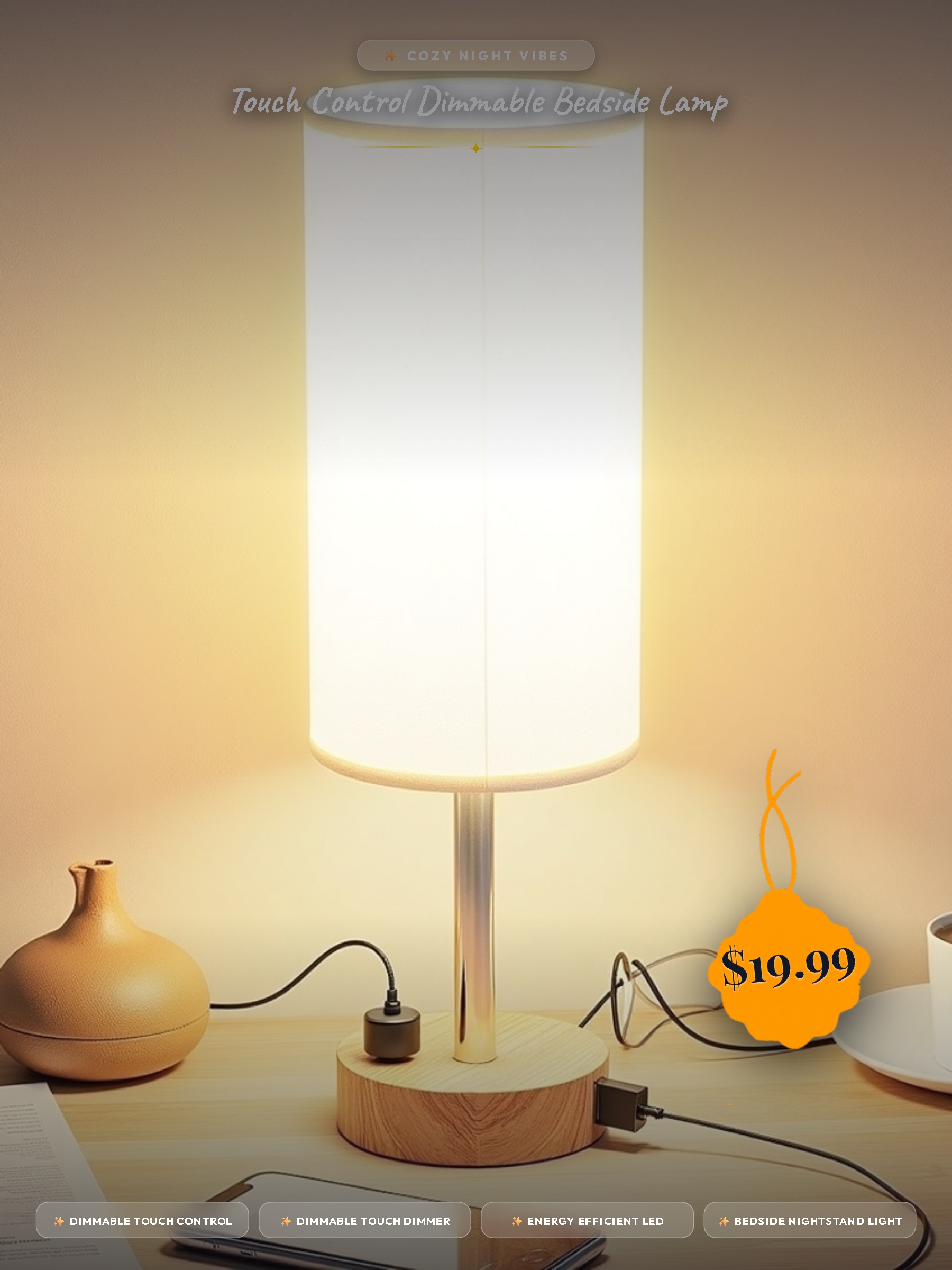 Fenmzee Touch Bedside Table Lamp