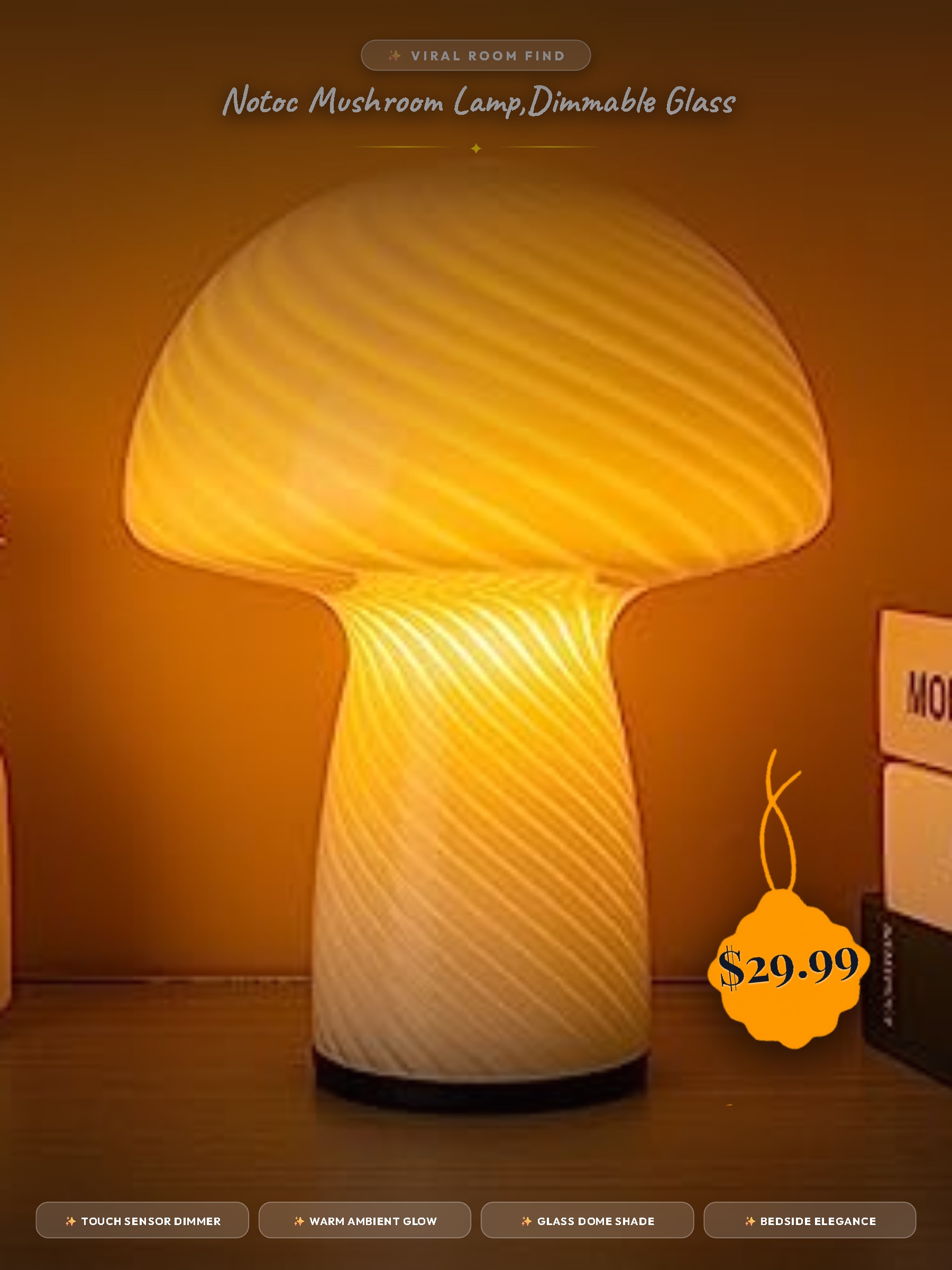 NOTOC Mushroom lamp,Dimmable Glass