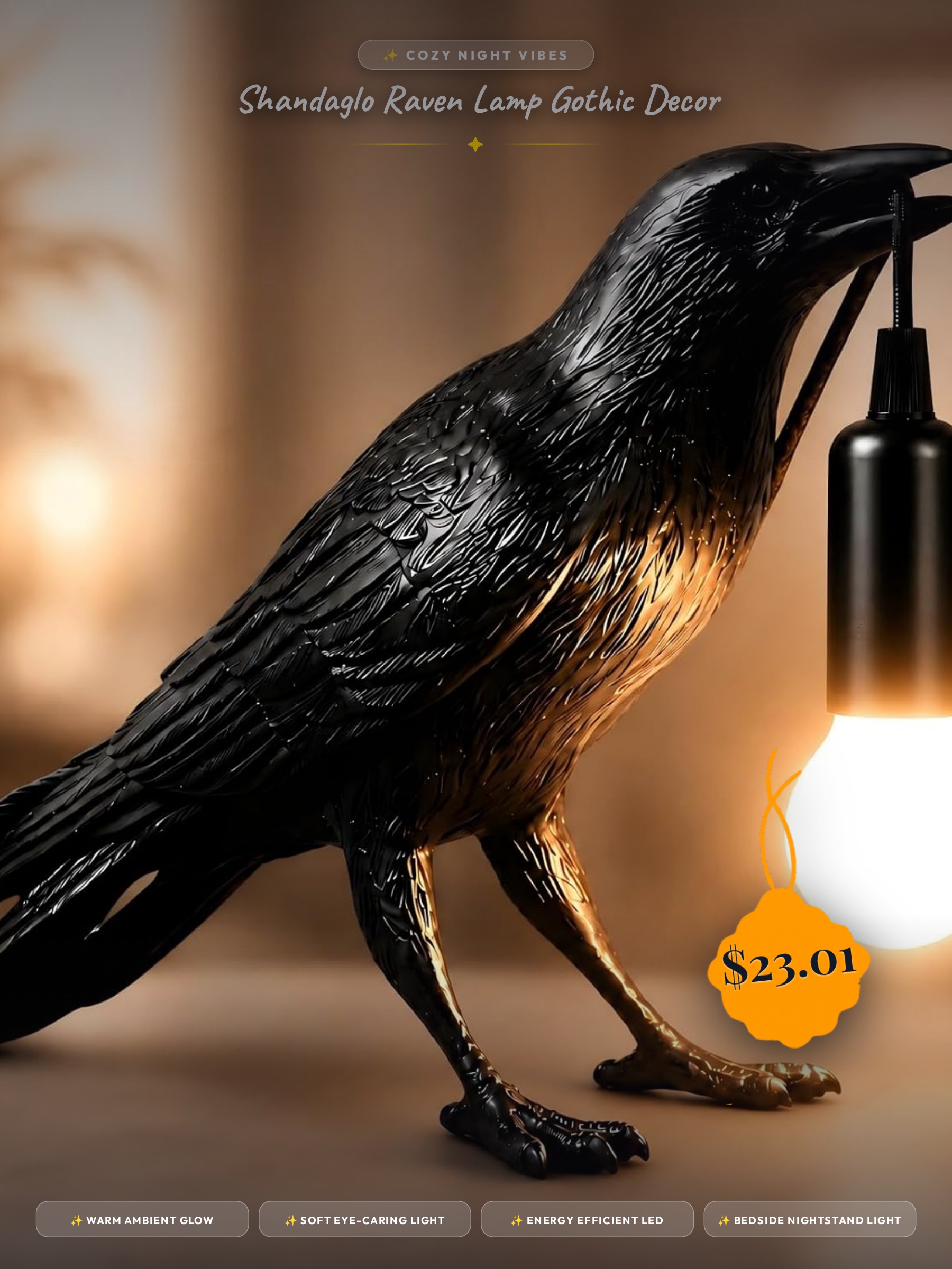 Shandaglo Raven Lamp Gothic Decor,