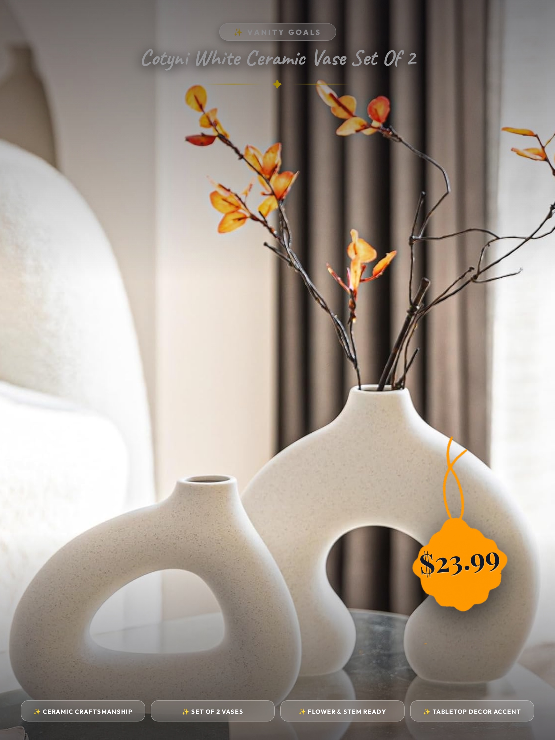 COTYNI White Ceramic Vase Set of 2