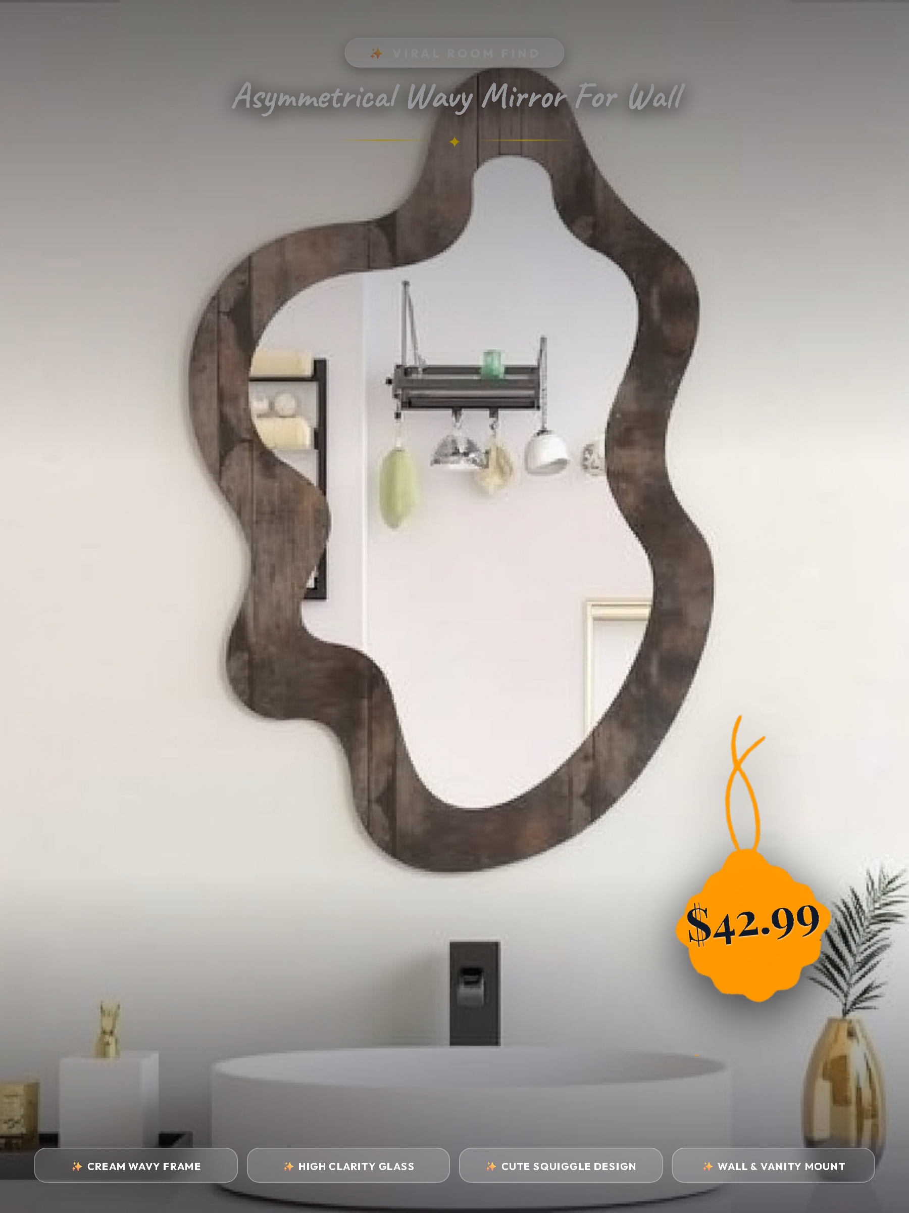 Asymmetrical Wavy Mirror for Wall