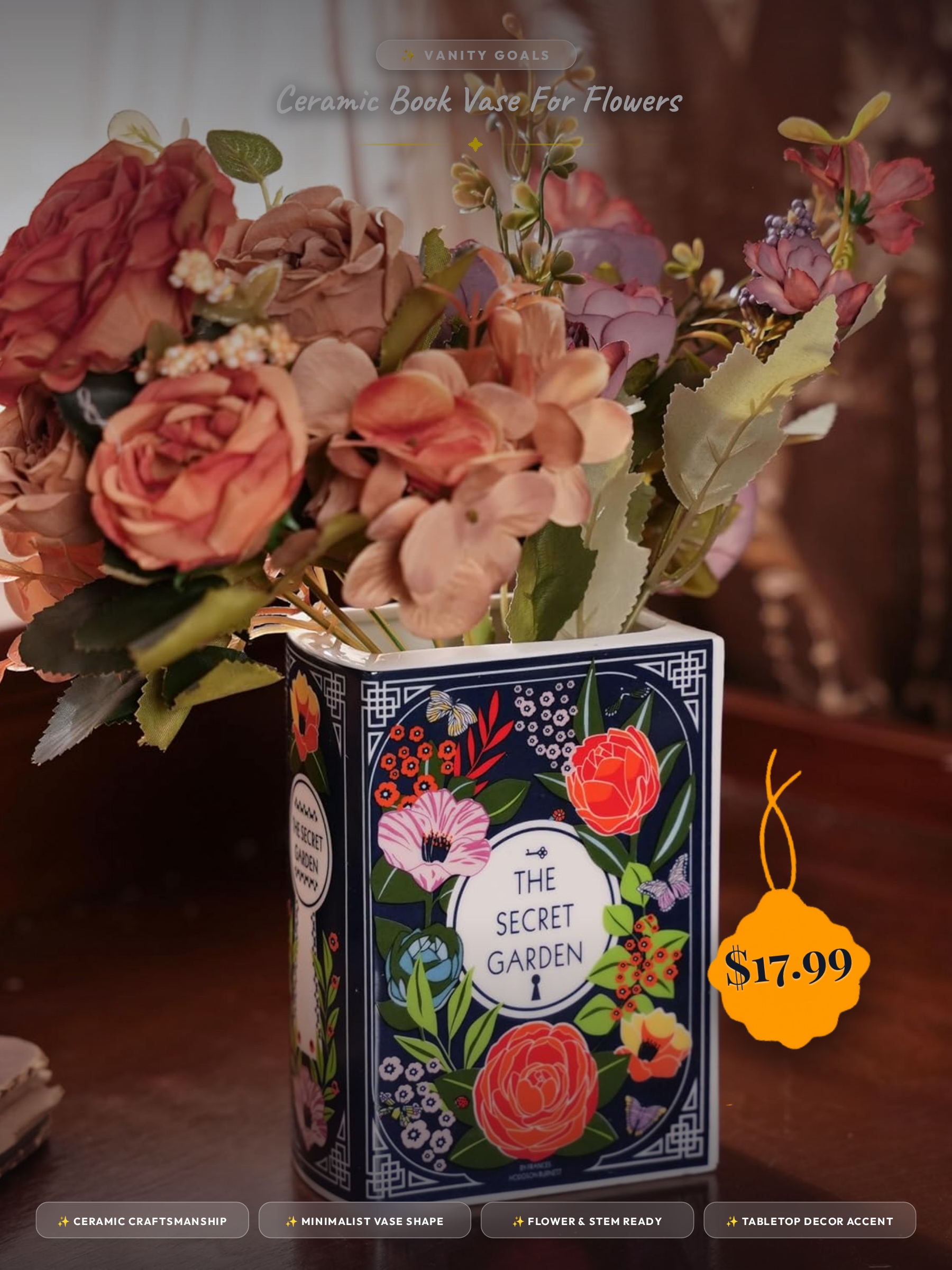 Ceramic Book Vase for Flowers,