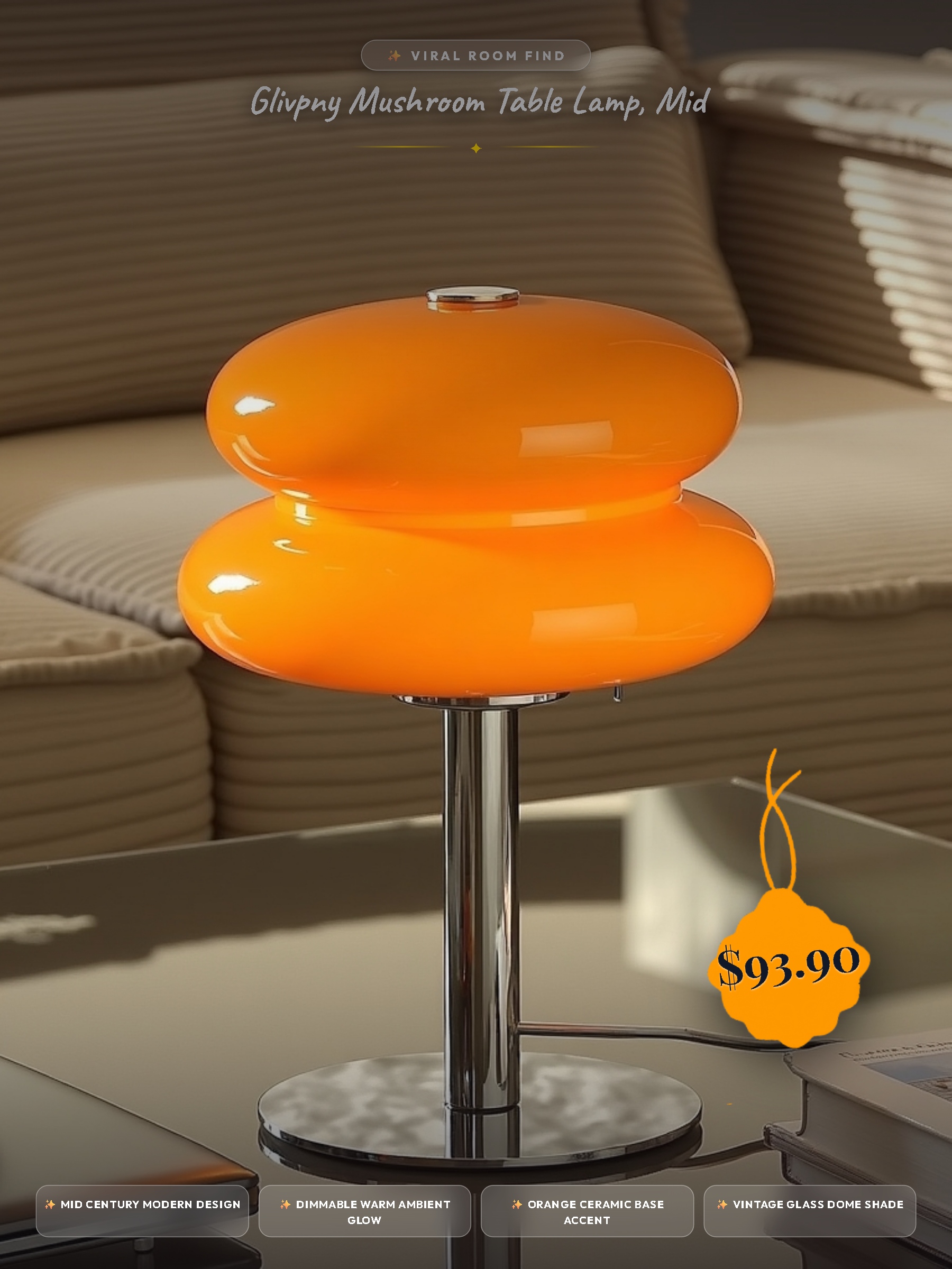 Glivpny Mushroom Table Lamp, Mid Century Modern Decor Lamp