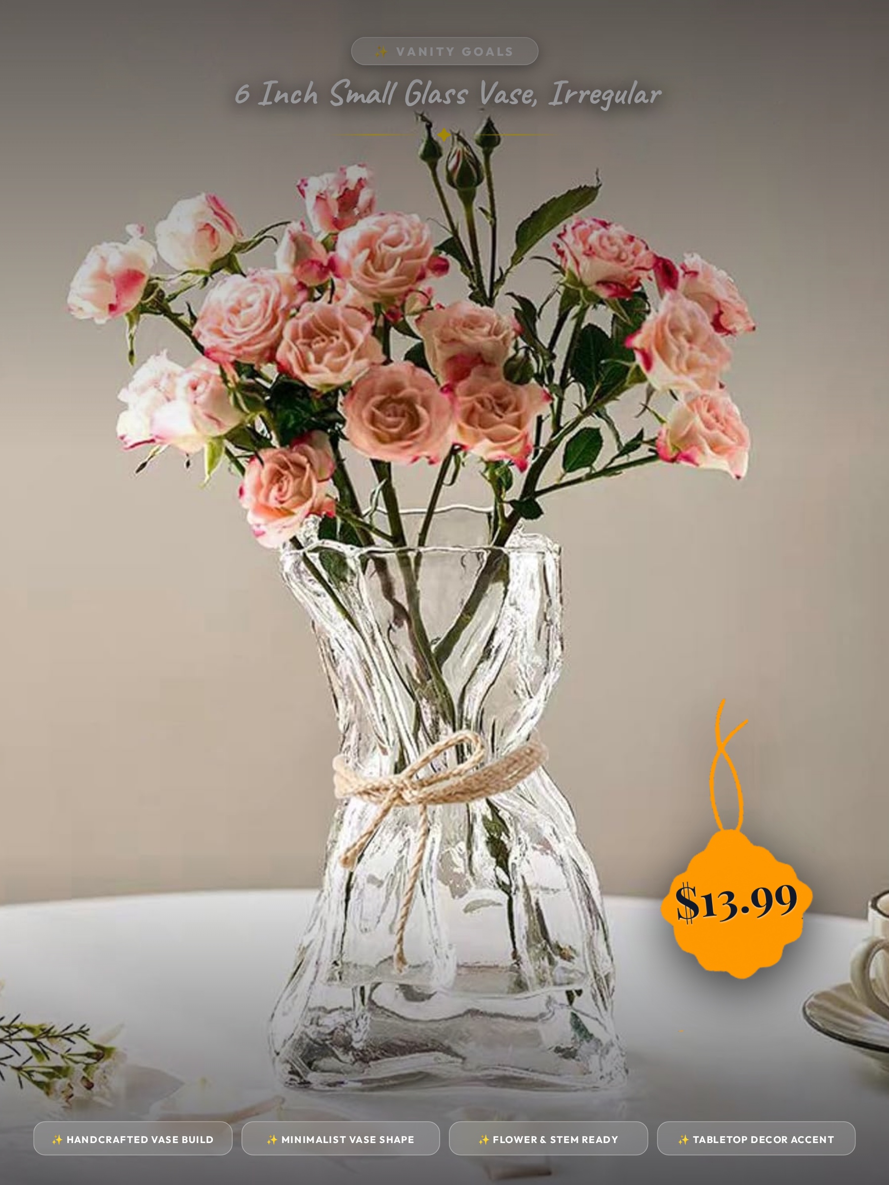 6 Inch Small Glass Vase, Irregular
