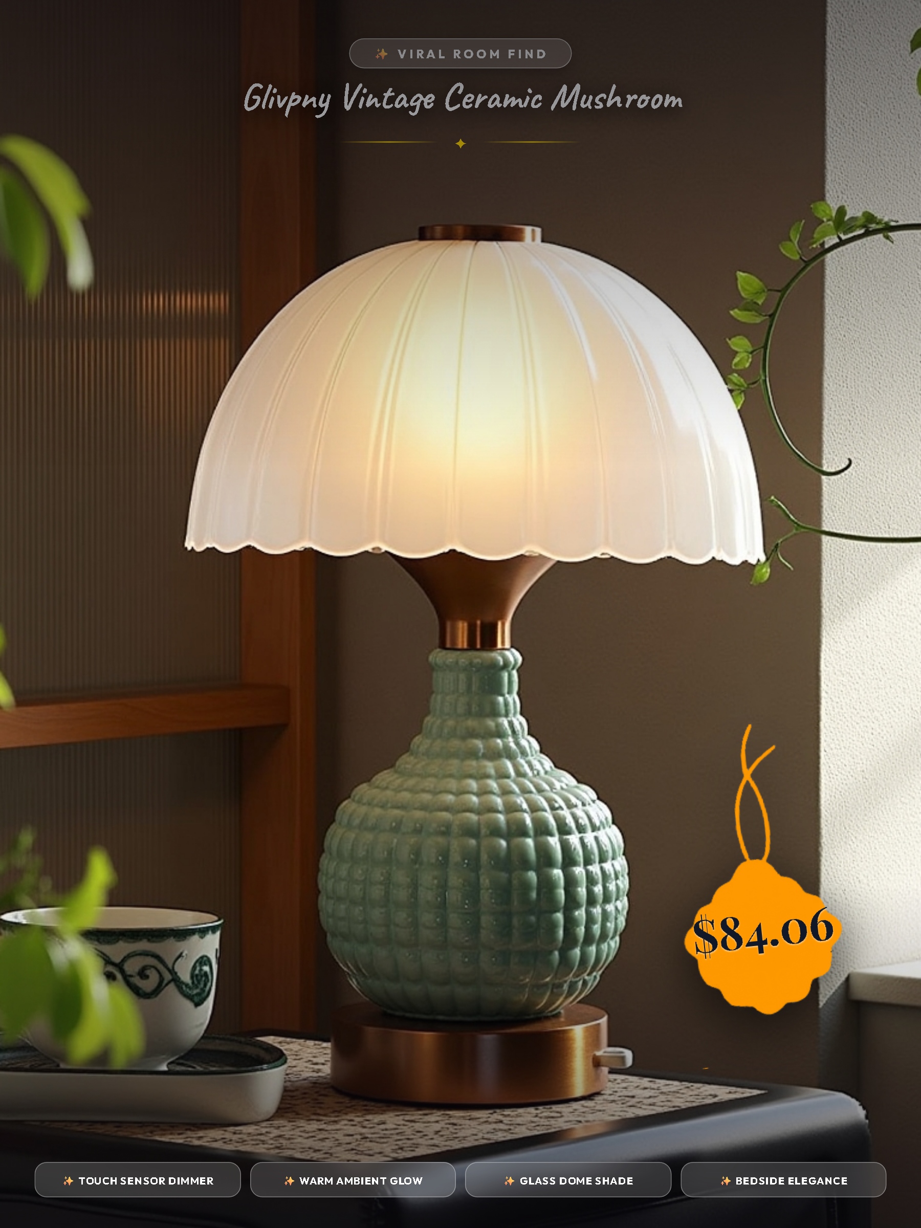 Glivpny Vintage Ceramic Mushroom Lamp
