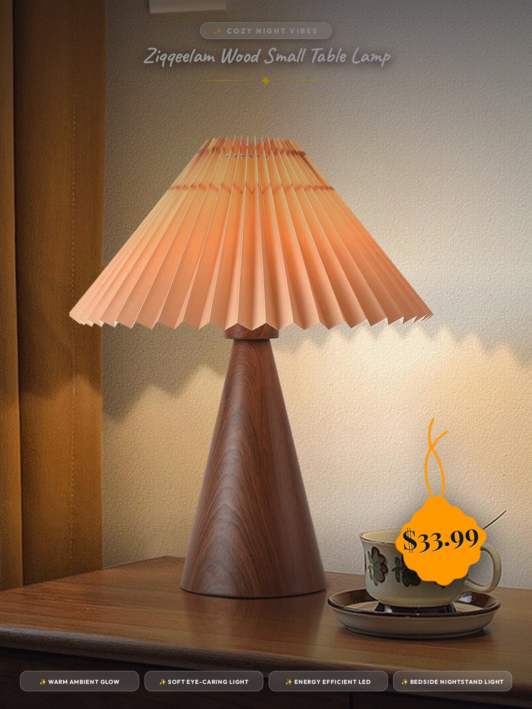 Ziqqeelam Wood Small Table Lamp,
