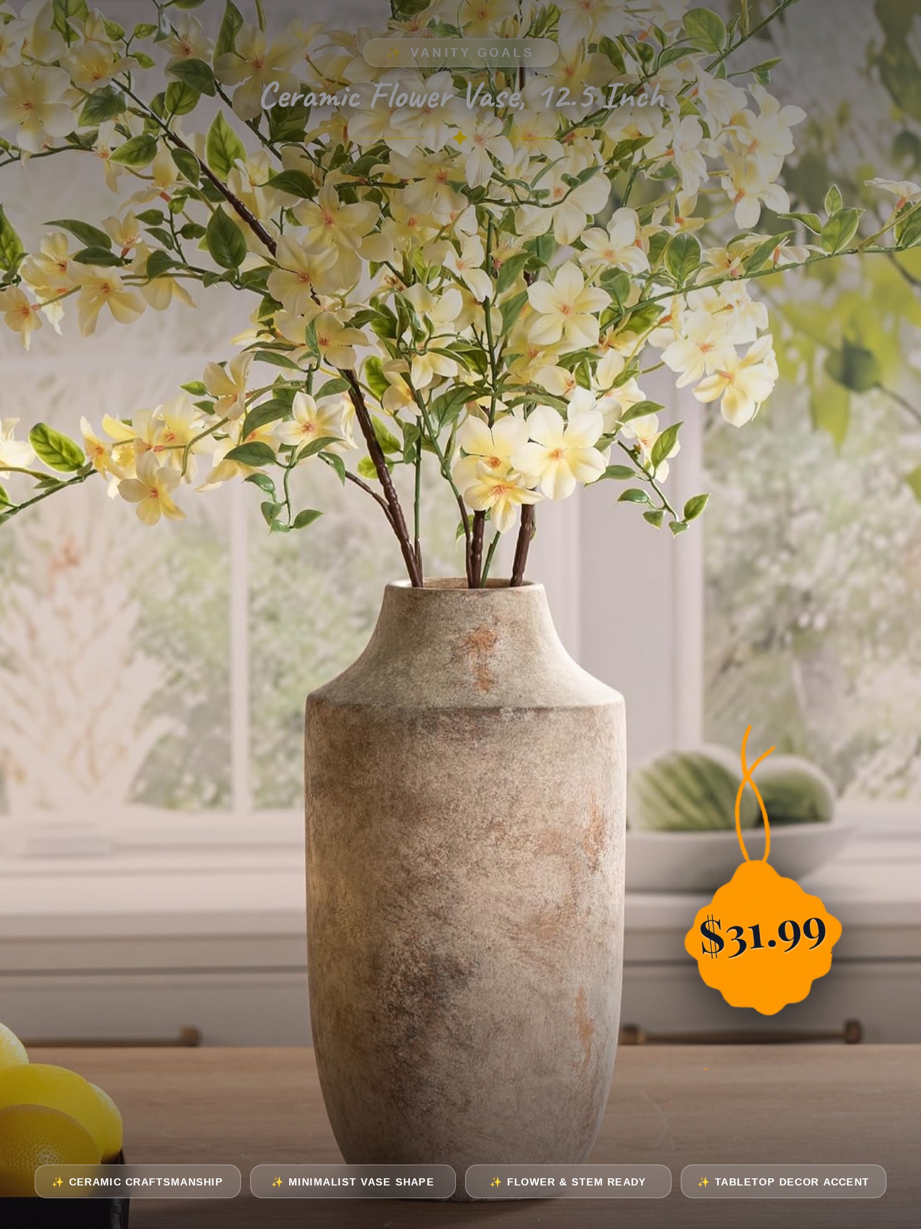 Ceramic Flower Vase, 12.5 inch