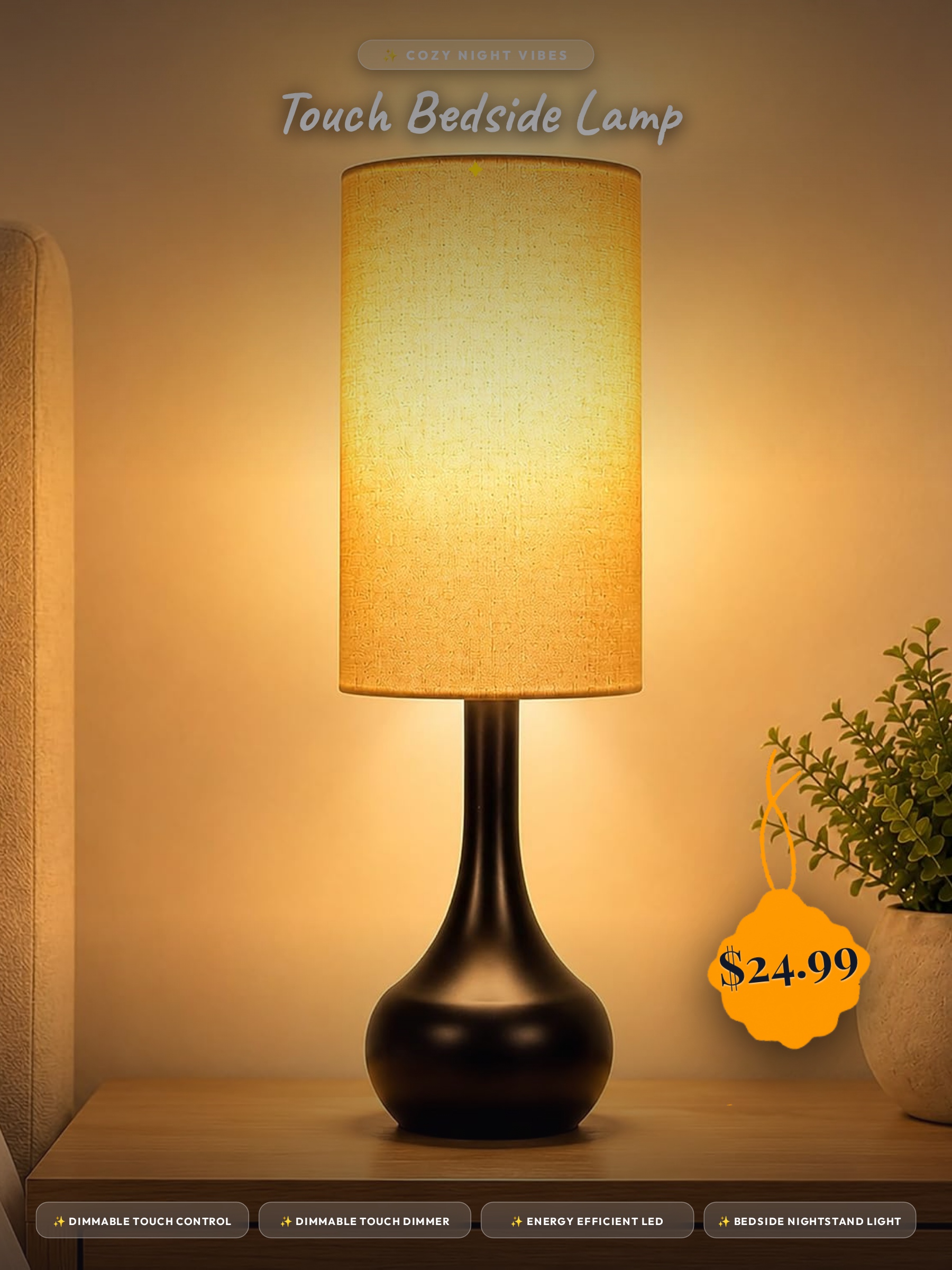 Touch Bedside Lamp for