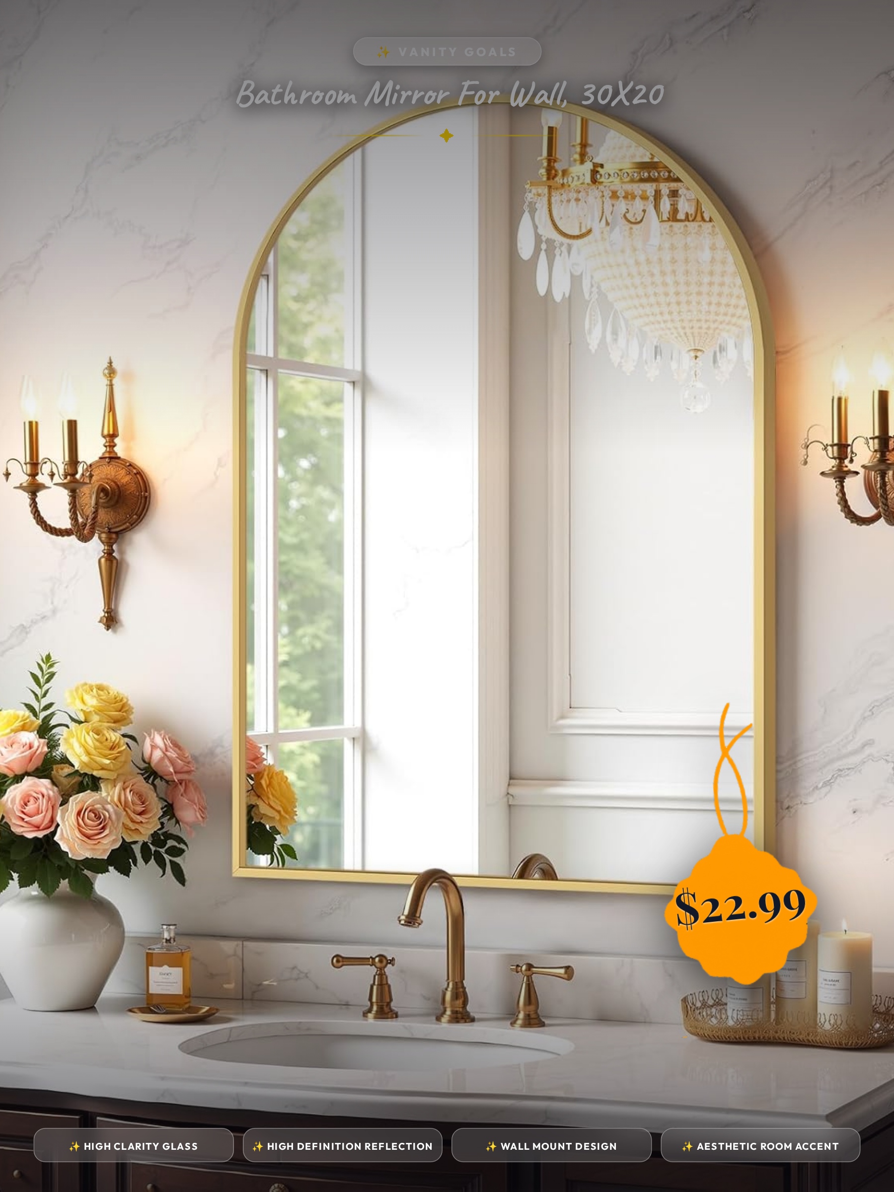 Bathroom Mirror for Wall, 30x20