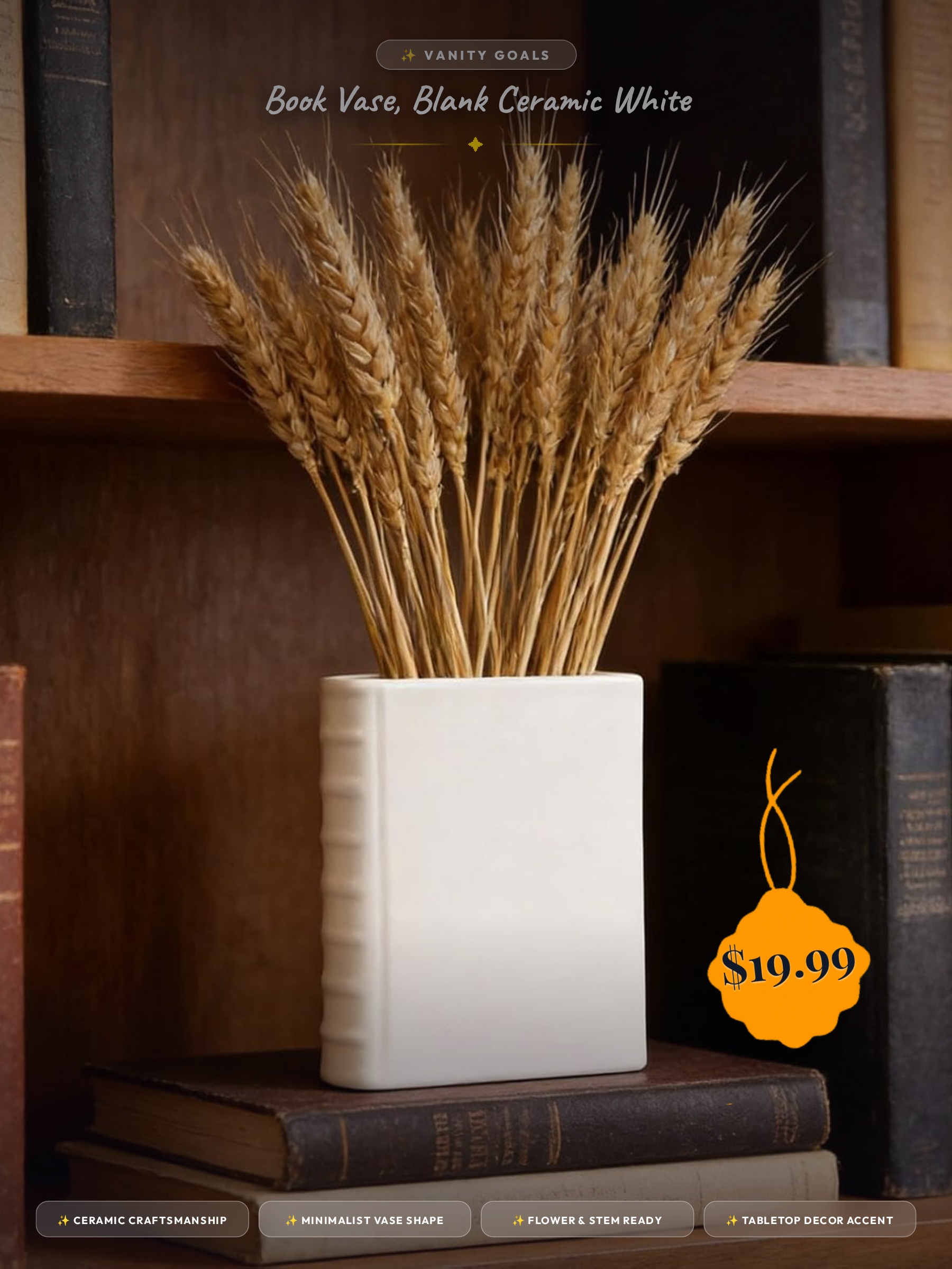 Book Vase, Blank Ceramic White