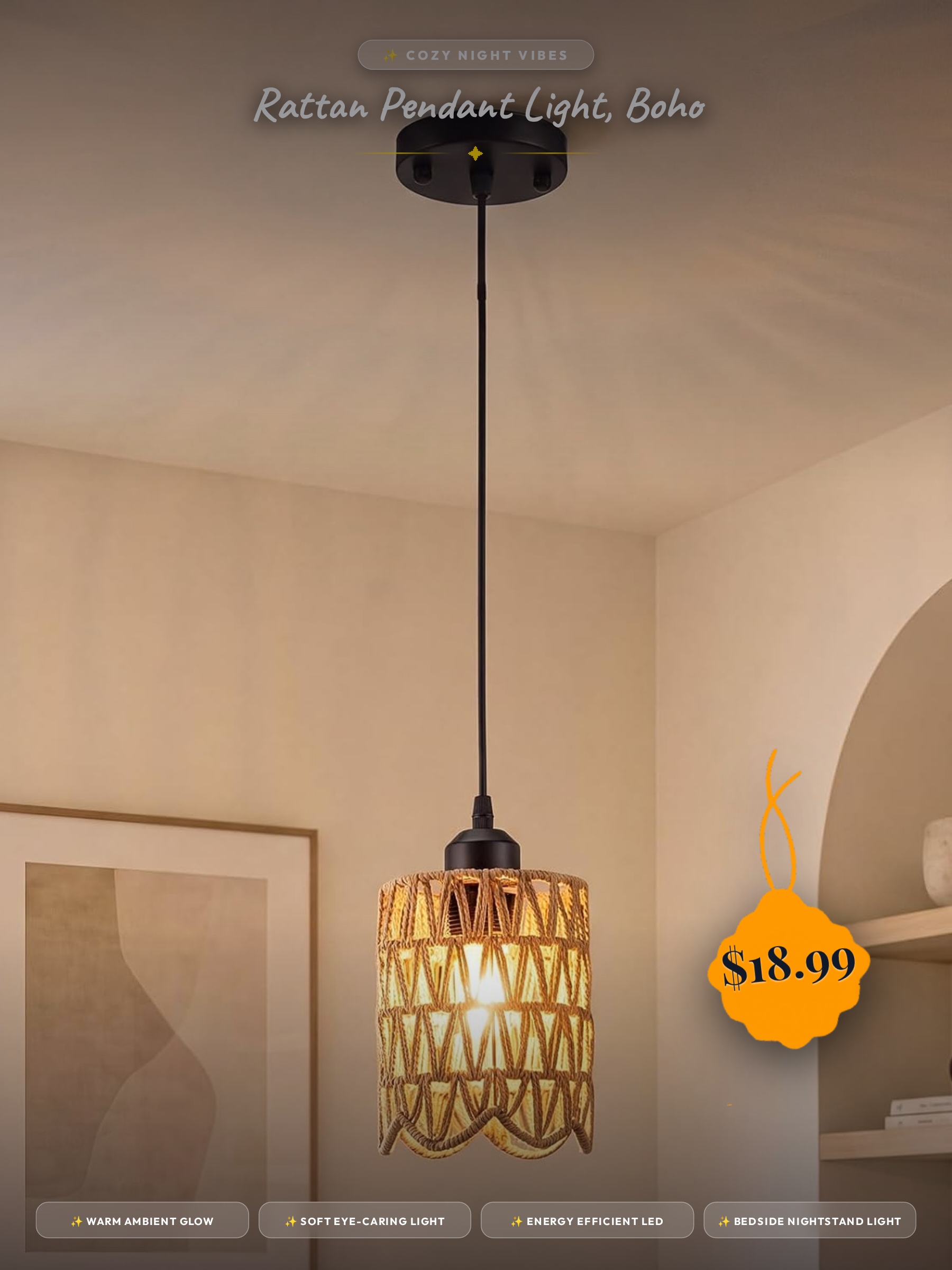 Rattan Pendant Light, Boho
